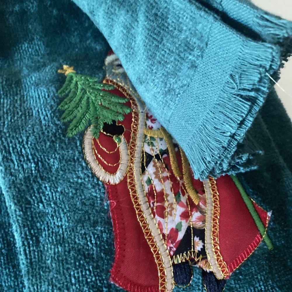 Set of 3 VTG Holiday Bathroom Towels Set Santa Claus Green Bath Hand Towel
